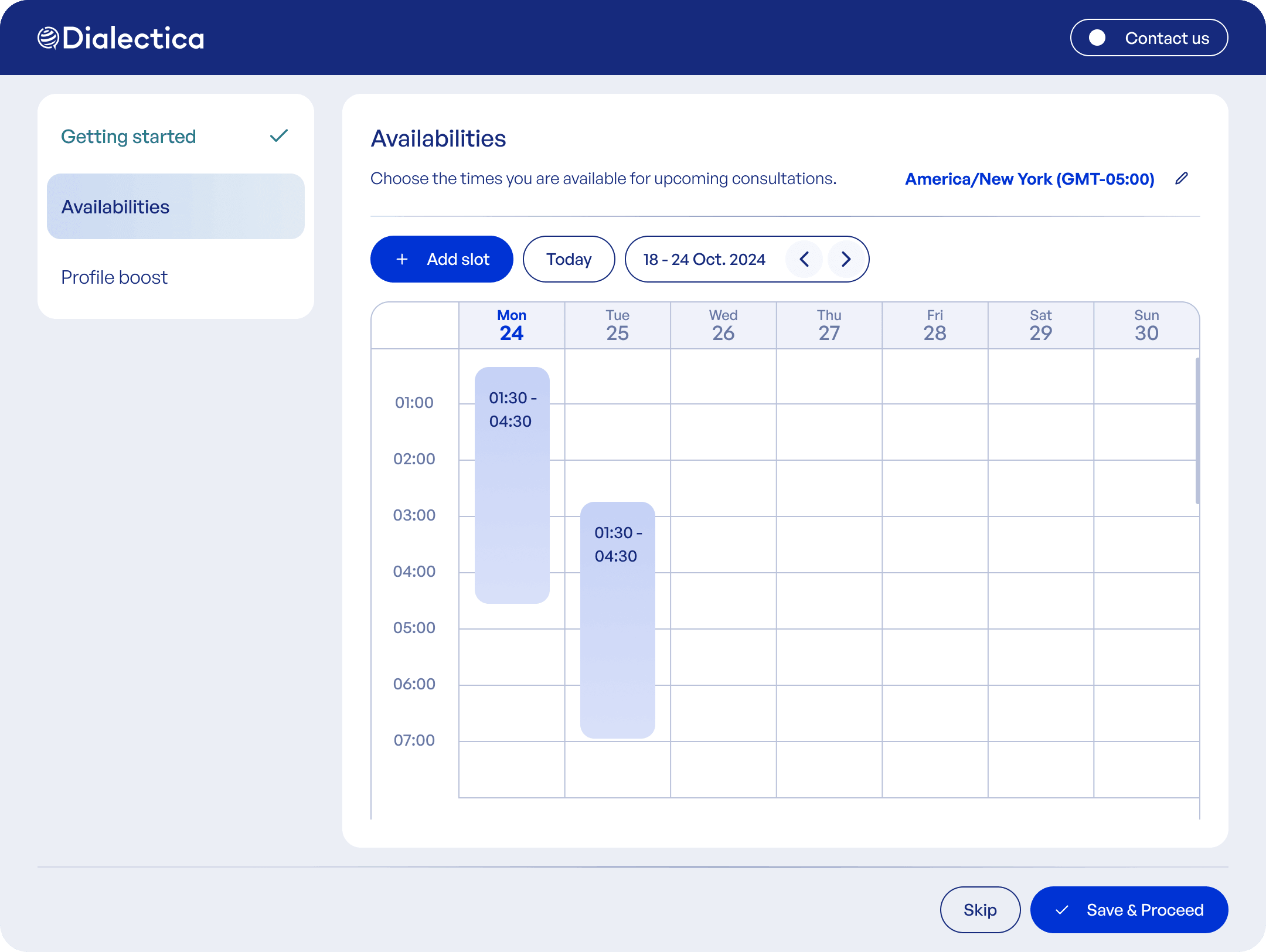 Redesigned availability calendar, desktop view: editable weekly slots